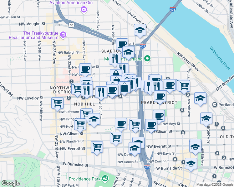 map of restaurants, bars, coffee shops, grocery stores, and more near in Portland