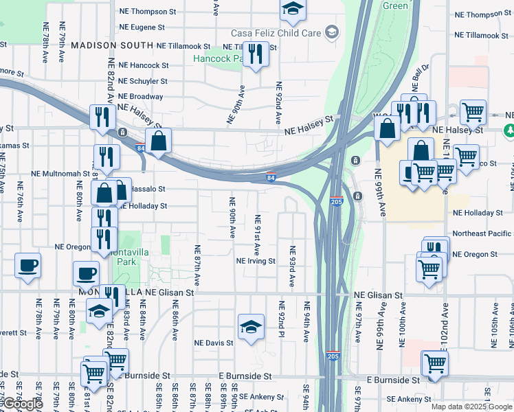 map of restaurants, bars, coffee shops, grocery stores, and more near 908 Northeast 91st Avenue in Portland