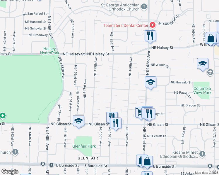 map of restaurants, bars, coffee shops, grocery stores, and more near 911 Northeast 157th Avenue in Portland