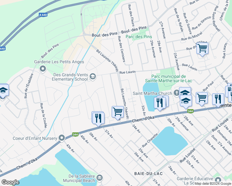 map of restaurants, bars, coffee shops, grocery stores, and more near 229 Avenue 35e in Sainte-Marthe-sur-le-Lac