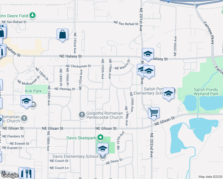 map of restaurants, bars, coffee shops, grocery stores, and more near 1022 Northeast 196th Avenue in Portland