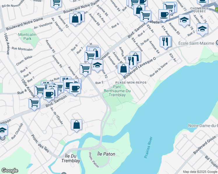 map of restaurants, bars, coffee shops, grocery stores, and more near 4299 Boulevard Lévesque Ouest in Laval