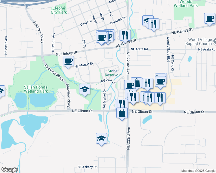 map of restaurants, bars, coffee shops, grocery stores, and more near 22175 Northeast Chinook Way in Fairview