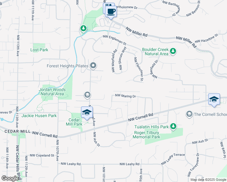 map of restaurants, bars, coffee shops, grocery stores, and more near 9907 NW Randall Ln in Portland