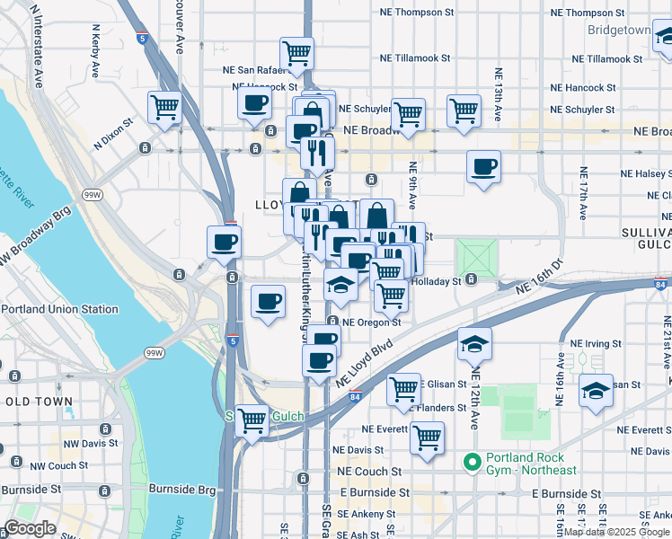 map of restaurants, bars, coffee shops, grocery stores, and more near in Portland