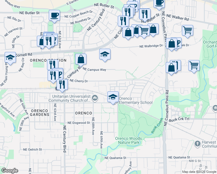 map of restaurants, bars, coffee shops, grocery stores, and more near 773 Northeast 70th Avenue in Hillsboro
