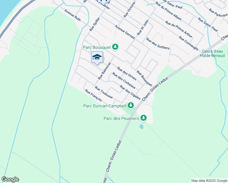 map of restaurants, bars, coffee shops, grocery stores, and more near 1074 Rue des Cailles in Otterburn Park