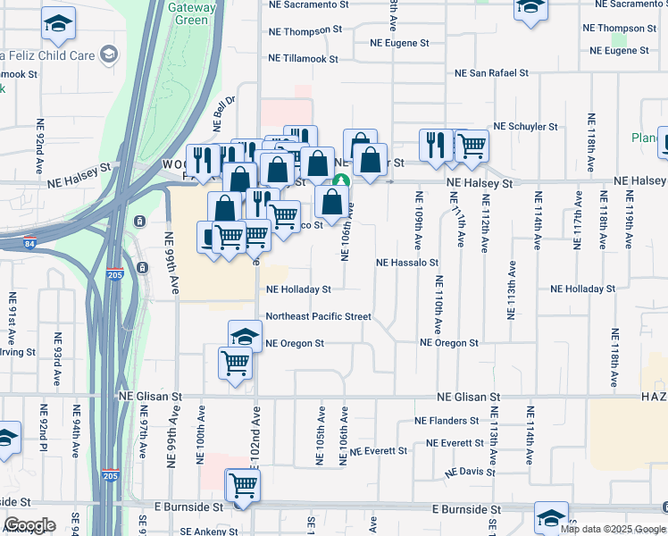 map of restaurants, bars, coffee shops, grocery stores, and more near 1131 Northeast 106th Avenue in Portland