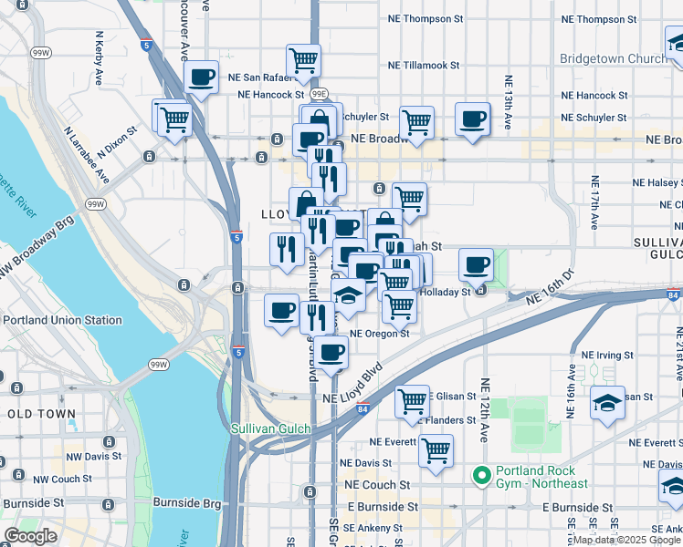 map of restaurants, bars, coffee shops, grocery stores, and more near in Portland