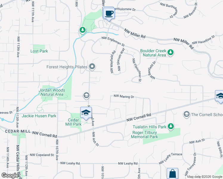 map of restaurants, bars, coffee shops, grocery stores, and more near 9907 Northwest Randall Lane in Portland