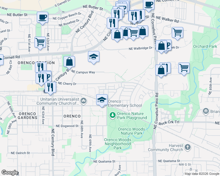 map of restaurants, bars, coffee shops, grocery stores, and more near 896 Northeast 71st Avenue in Hillsboro