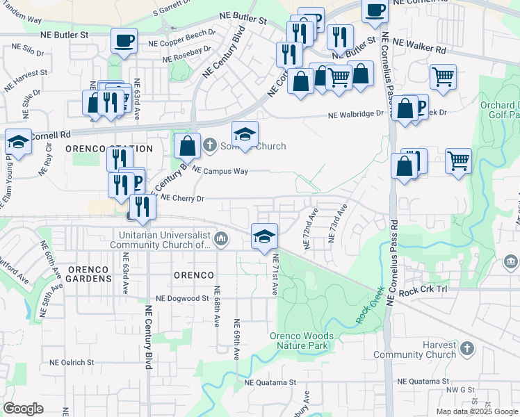 map of restaurants, bars, coffee shops, grocery stores, and more near in Hillsboro