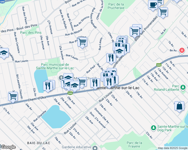 map of restaurants, bars, coffee shops, grocery stores, and more near 2949 Rue du Versant in Sainte-Marthe-sur-le-Lac