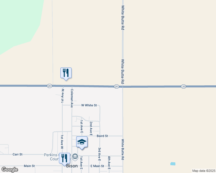 map of restaurants, bars, coffee shops, grocery stores, and more near South Dakota 20 in Perkins County