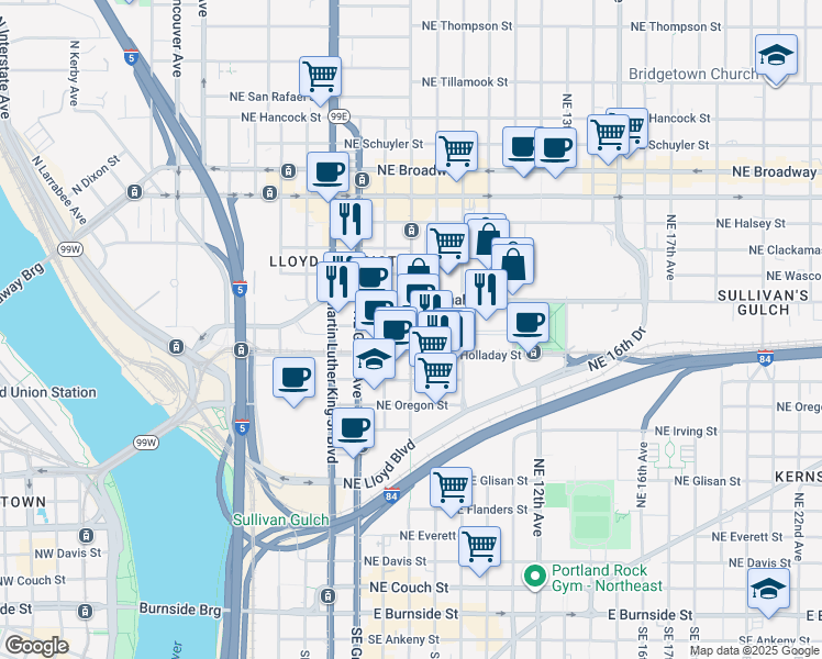map of restaurants, bars, coffee shops, grocery stores, and more near in Portland