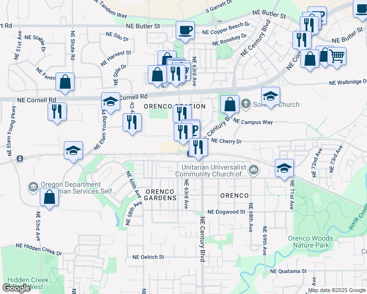 map of restaurants, bars, coffee shops, grocery stores, and more near 980 Northeast Orenco Station Loop in Hillsboro