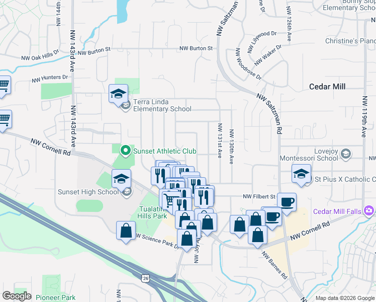 map of restaurants, bars, coffee shops, grocery stores, and more near 1480 Northwest Jenne Avenue in Portland
