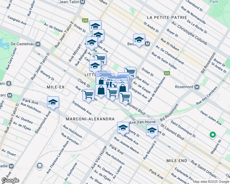 map of restaurants, bars, coffee shops, grocery stores, and more near in Montreal