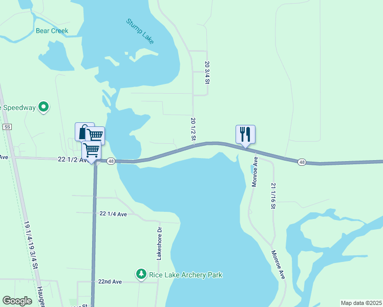 map of restaurants, bars, coffee shops, grocery stores, and more near 2063 22 1/2 Avenue in Rice Lake