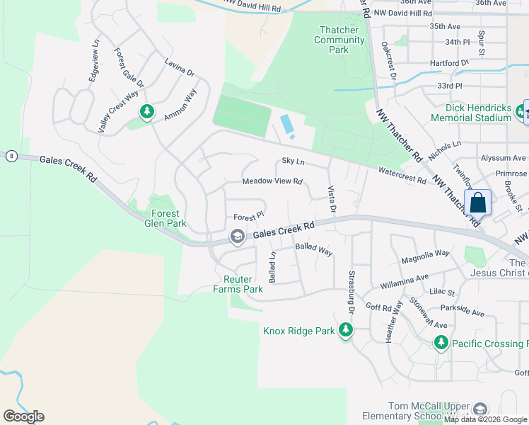 map of restaurants, bars, coffee shops, grocery stores, and more near 424 Forest Place in Forest Grove