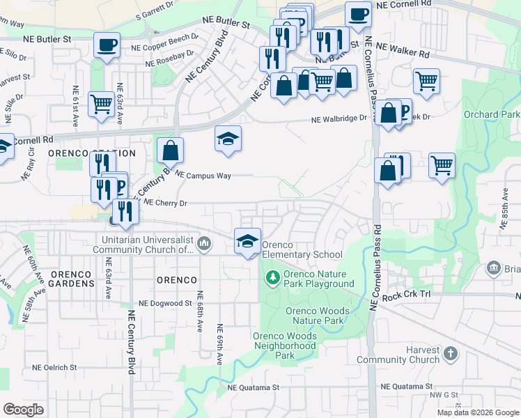 map of restaurants, bars, coffee shops, grocery stores, and more near 896 Northeast 71st Avenue in Hillsboro
