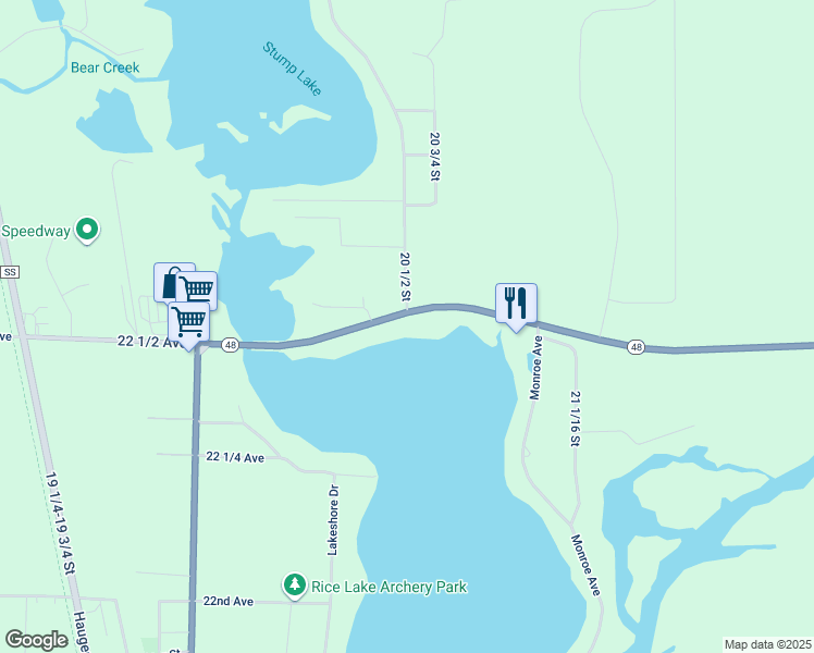 map of restaurants, bars, coffee shops, grocery stores, and more near 2063 22 1/2 Avenue in Rice Lake