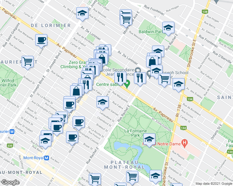 map of restaurants, bars, coffee shops, grocery stores, and more near 4315 Rue Marquette in Montréal