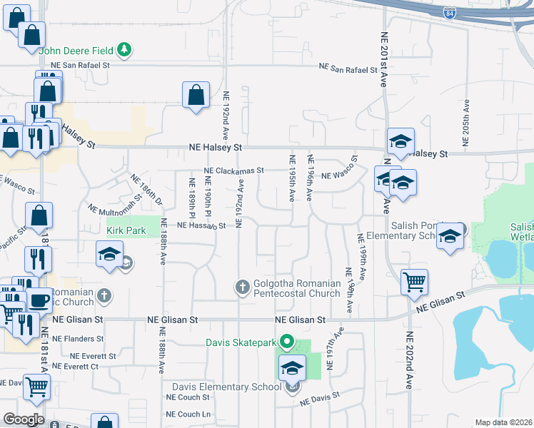 map of restaurants, bars, coffee shops, grocery stores, and more near 1137 Northeast 193rd Avenue in Portland