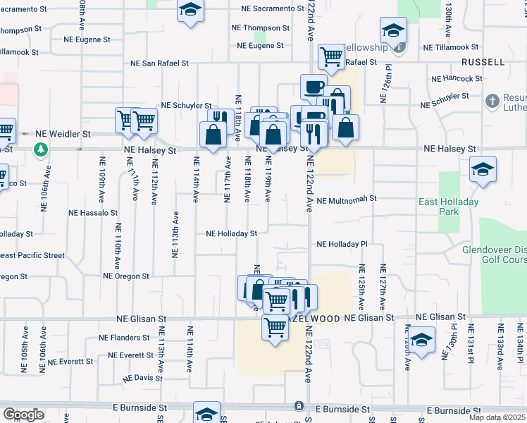 map of restaurants, bars, coffee shops, grocery stores, and more near 1126 Northeast 118th Avenue in Portland