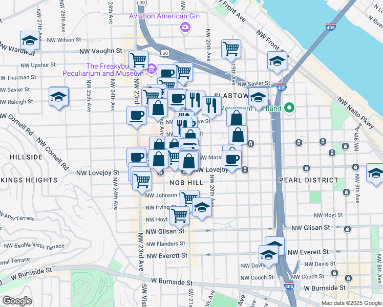 map of restaurants, bars, coffee shops, grocery stores, and more near in Portland