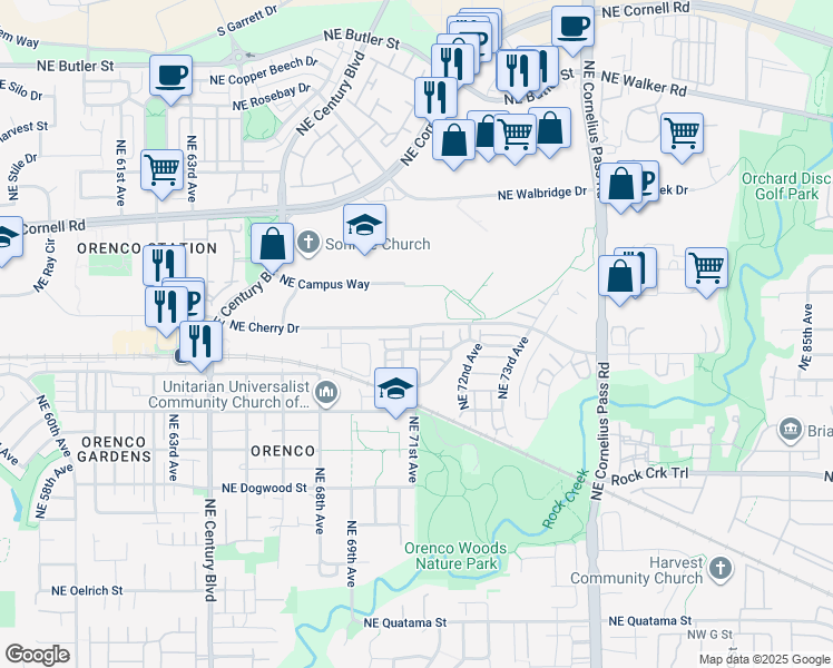 map of restaurants, bars, coffee shops, grocery stores, and more near 896 Northeast 71st Avenue in Hillsboro