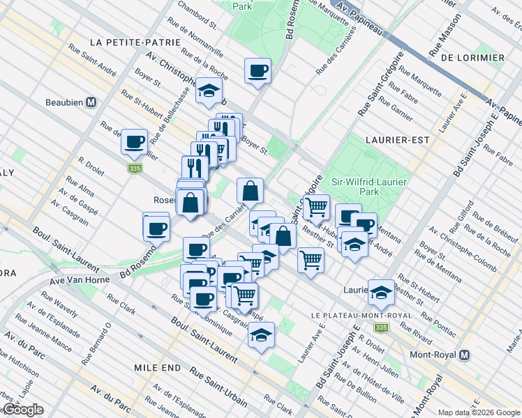 map of restaurants, bars, coffee shops, grocery stores, and more near 517 Rue Hélène Baillargeon in Montréal