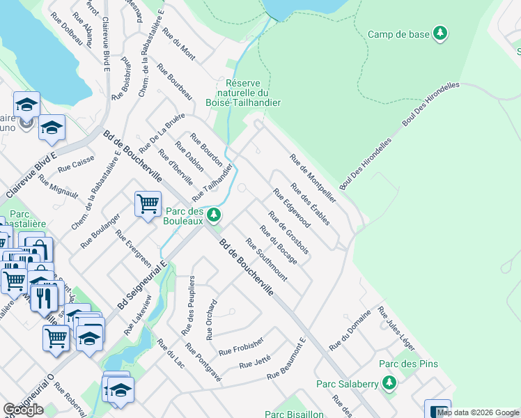 map of restaurants, bars, coffee shops, grocery stores, and more near 1705 Rue de Grosbois in Saint-Bruno-de-Montarville