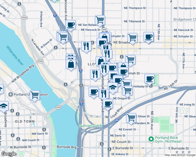map of restaurants, bars, coffee shops, grocery stores, and more near in Portland