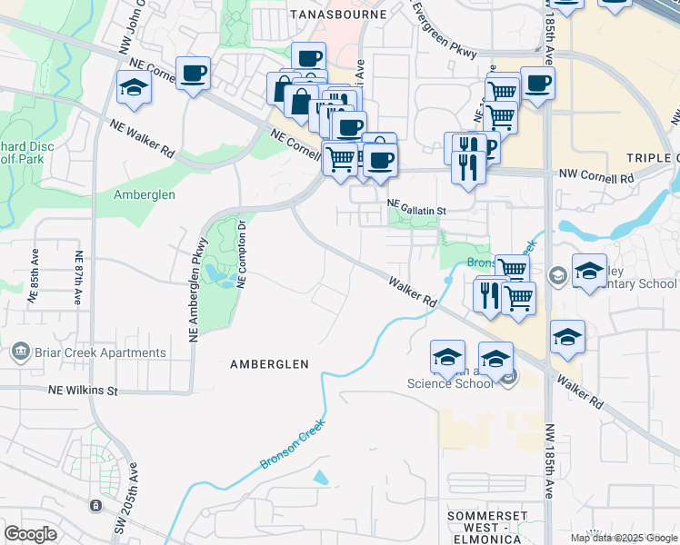 map of restaurants, bars, coffee shops, grocery stores, and more near 10084 Walker Road in Hillsboro