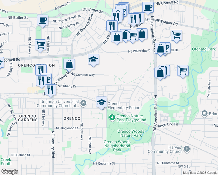 map of restaurants, bars, coffee shops, grocery stores, and more near 896 Northeast 71st Avenue in Hillsboro