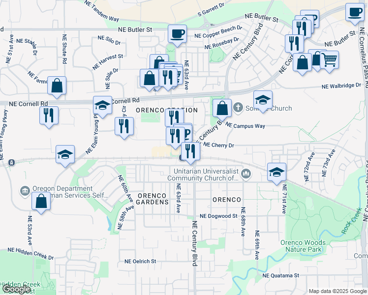 map of restaurants, bars, coffee shops, grocery stores, and more near in Hillsboro