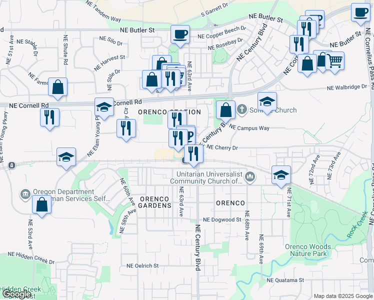 map of restaurants, bars, coffee shops, grocery stores, and more near in Hillsboro