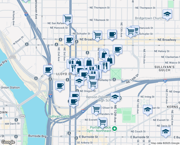 map of restaurants, bars, coffee shops, grocery stores, and more near 700 Northeast Multnomah Street in Portland