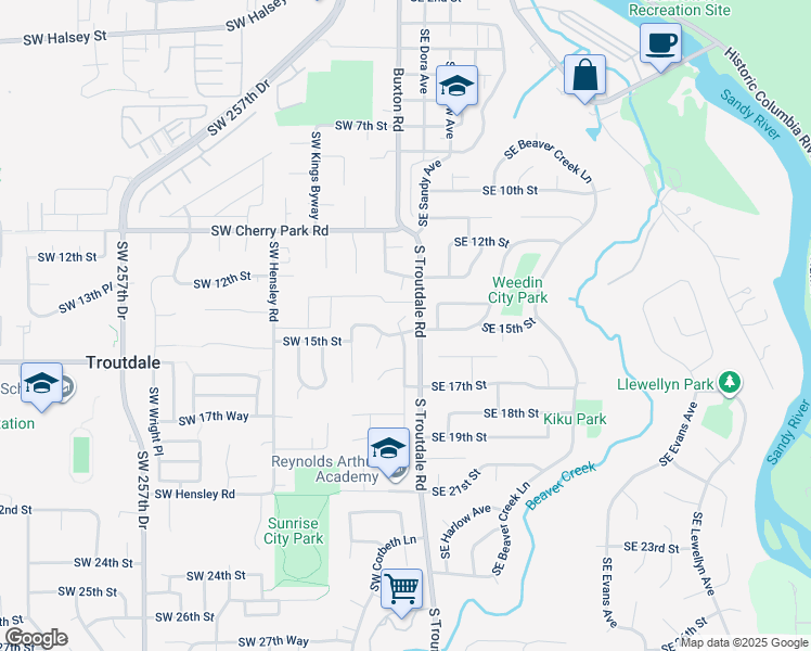 map of restaurants, bars, coffee shops, grocery stores, and more near 1490 SW Spence Ct in Troutdale