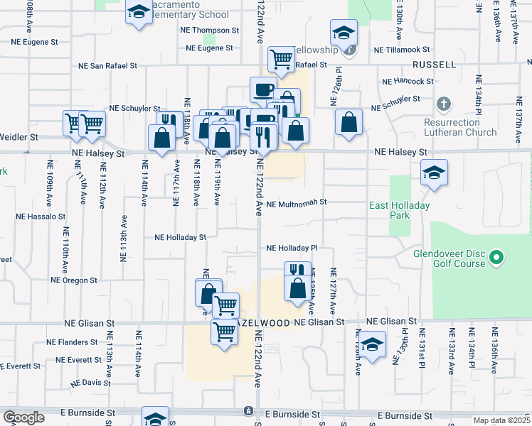 map of restaurants, bars, coffee shops, grocery stores, and more near in Portland