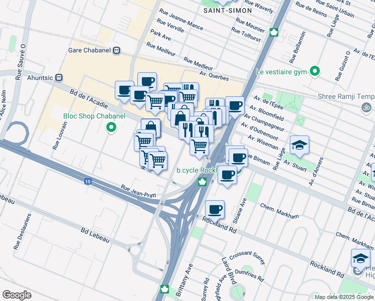 map of restaurants, bars, coffee shops, grocery stores, and more near 1220 Rue de Beauharnois Ouest in Montréal