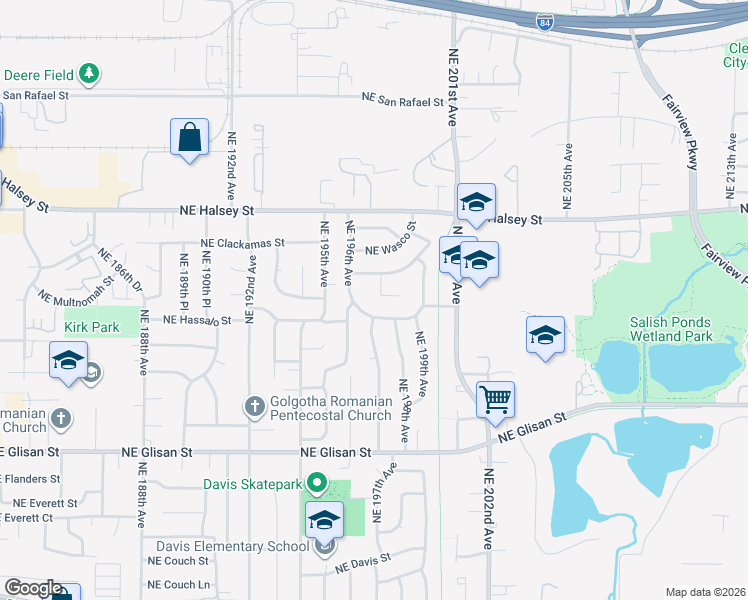 map of restaurants, bars, coffee shops, grocery stores, and more near 1105 Northeast 197th Avenue in Portland