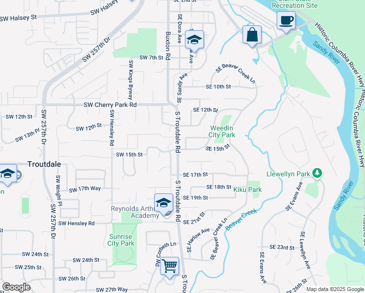 map of restaurants, bars, coffee shops, grocery stores, and more near 1443 Southeast Chapman Avenue in Troutdale