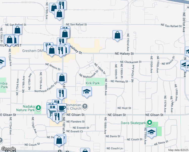 map of restaurants, bars, coffee shops, grocery stores, and more near 52 Northeast Multnomah Street in Portland