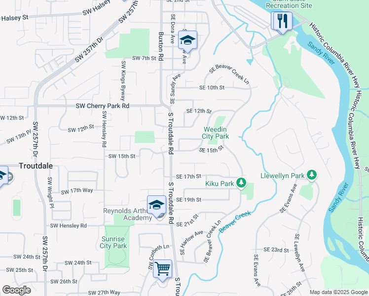 map of restaurants, bars, coffee shops, grocery stores, and more near 1443 Southeast Chapman Avenue in Troutdale