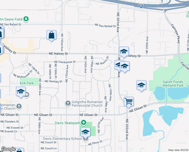 map of restaurants, bars, coffee shops, grocery stores, and more near 1105 Northeast 197th Avenue in Portland