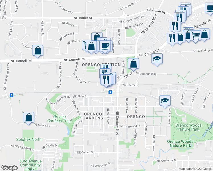 map of restaurants, bars, coffee shops, grocery stores, and more near in Hillsboro