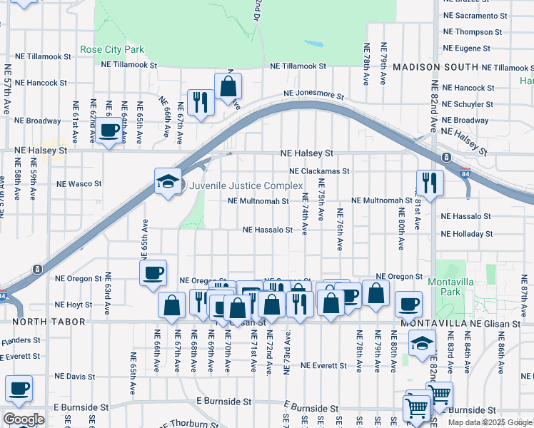 map of restaurants, bars, coffee shops, grocery stores, and more near 1145 NE 72nd Ave in Portland
