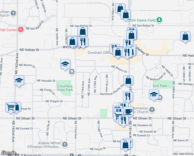 map of restaurants, bars, coffee shops, grocery stores, and more near 1120 Northeast 175th Avenue in Portland